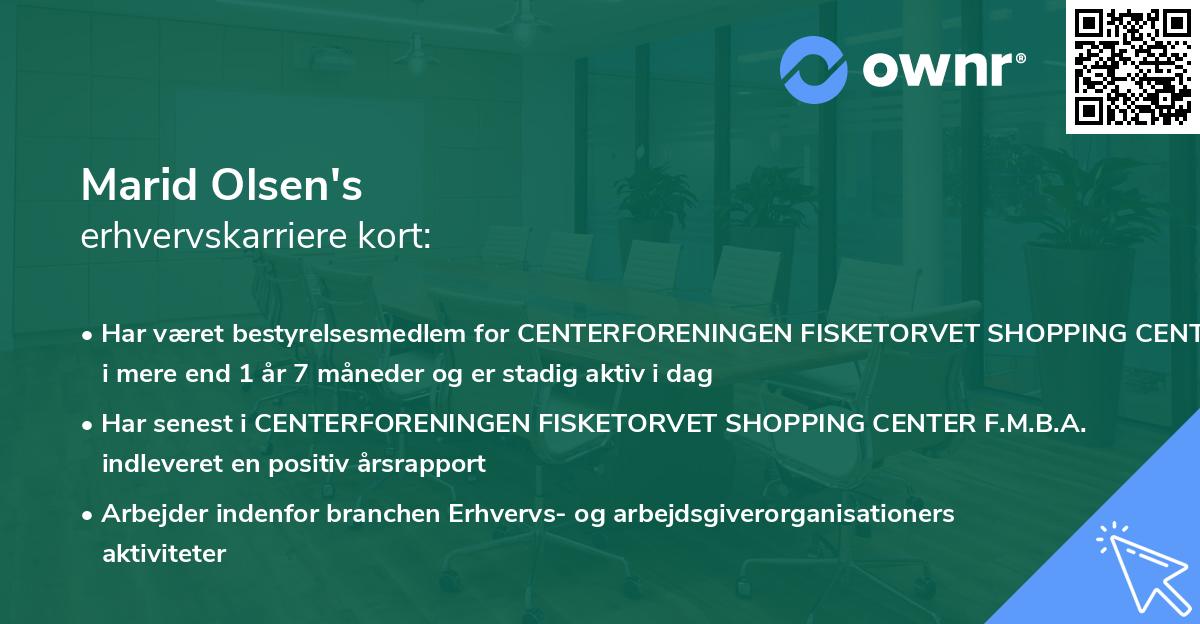 Marid Olsen's erhvervskarriere kort