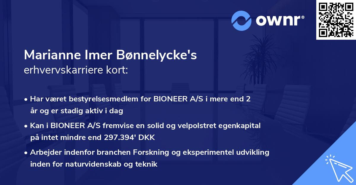 Marianne Imer Bønnelycke's erhvervskarriere kort