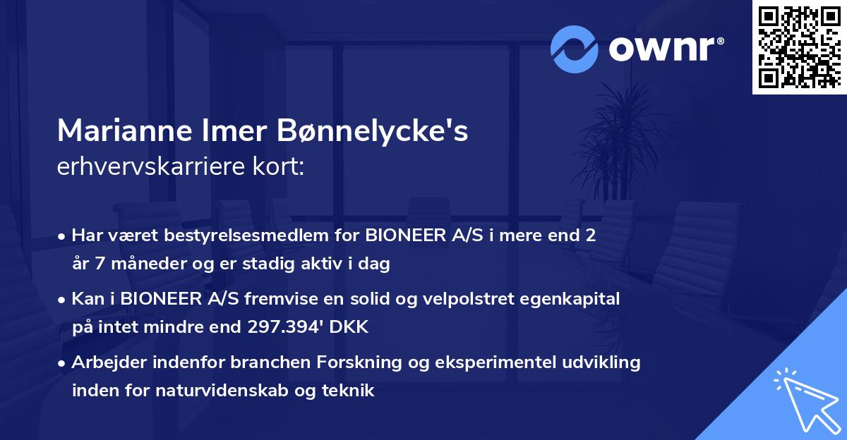 Marianne Imer Bønnelycke's erhvervskarriere kort
