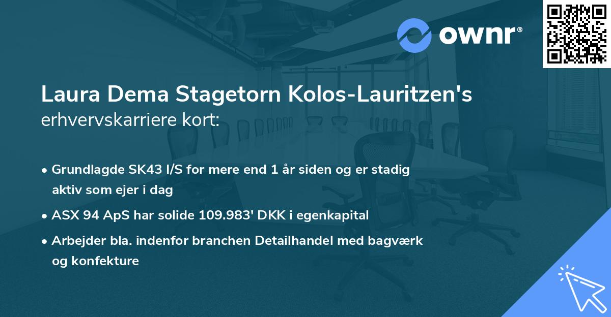 Laura Dema Stagetorn Kolos-Lauritzen's erhvervskarriere kort