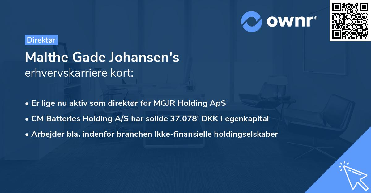 Malthe Gade Johansen's erhvervskarriere kort