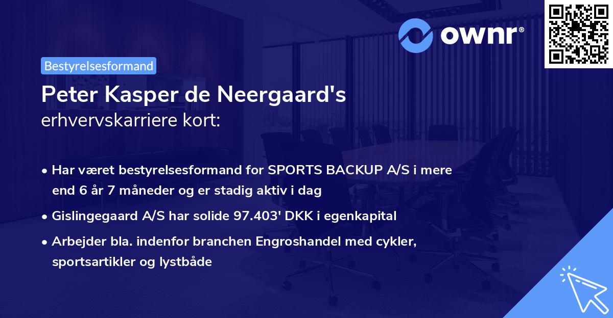 Peter Kasper de Neergaard's erhvervskarriere kort