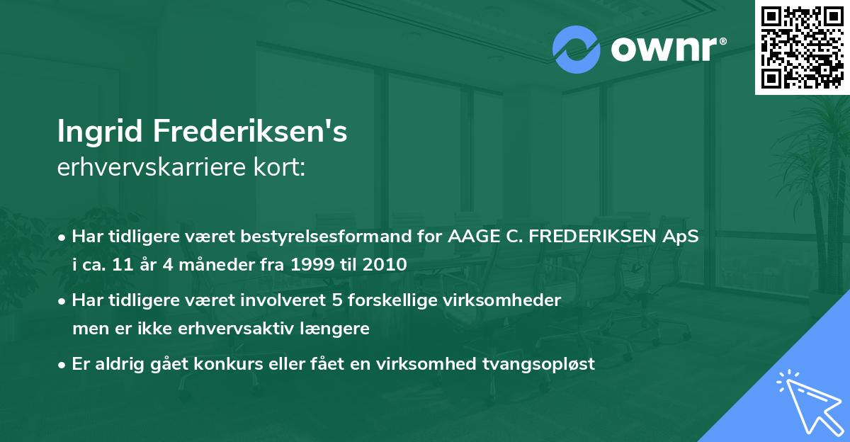Ingrid Frederiksen's erhvervskarriere kort