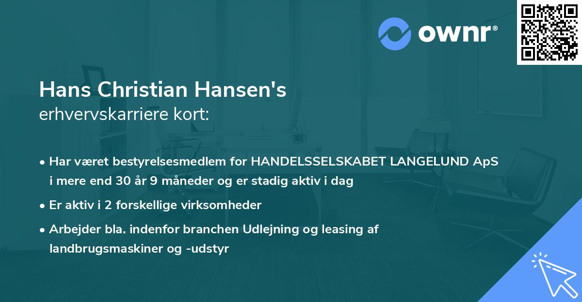 Hans Christian Hansen's erhvervskarriere kort