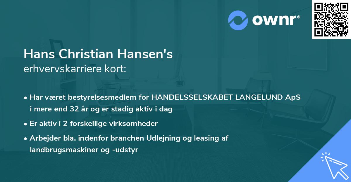 Hans Christian Hansen's erhvervskarriere kort