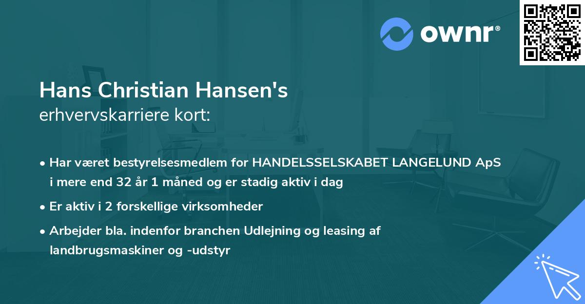 Hans Christian Hansen's erhvervskarriere kort