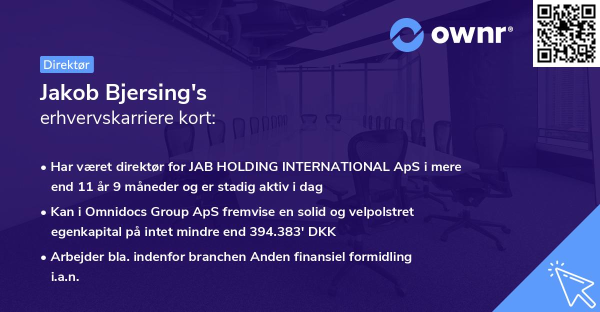Jakob Bjersing's erhvervskarriere kort