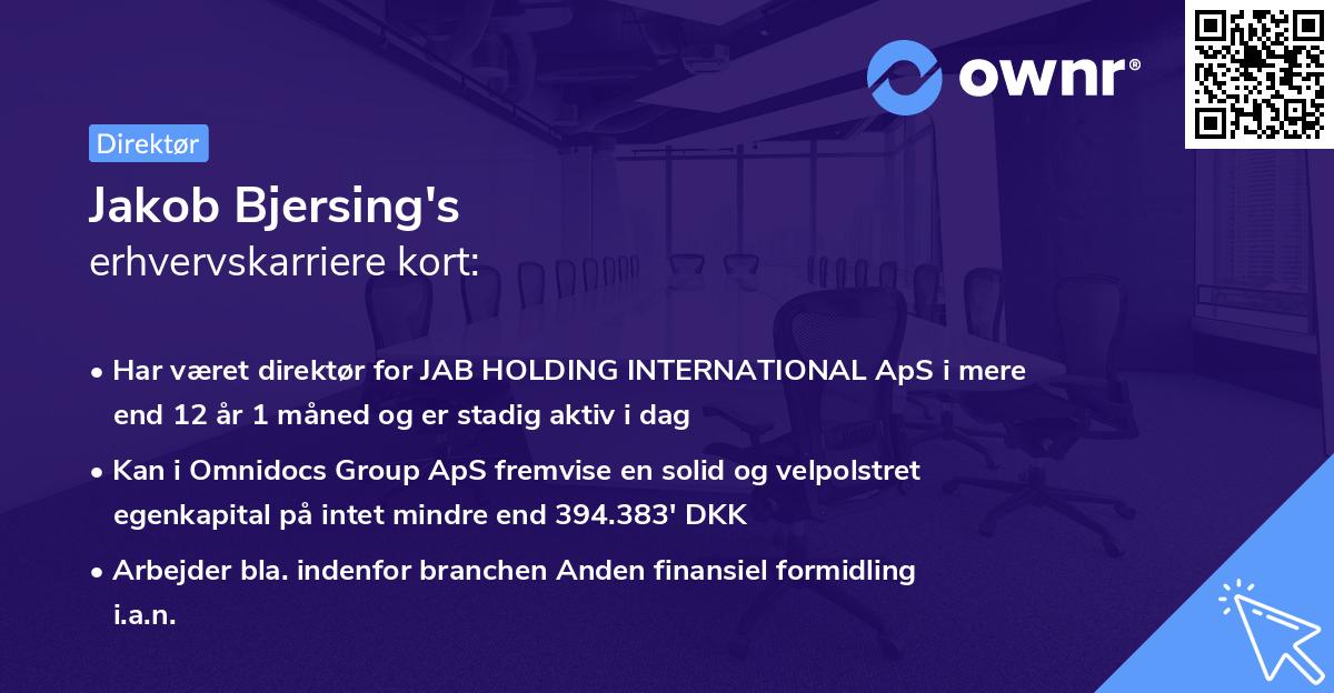 Jakob Bjersing's erhvervskarriere kort