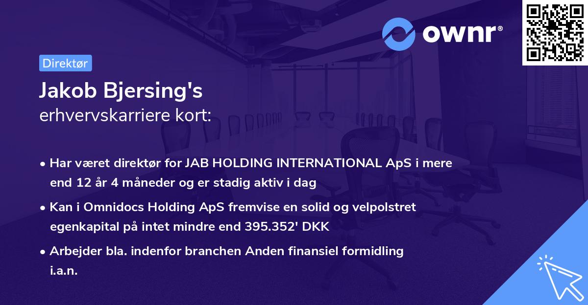 Jakob Bjersing's erhvervskarriere kort