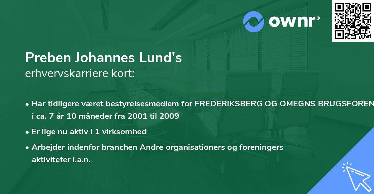 Preben Johannes Lund's erhvervskarriere kort