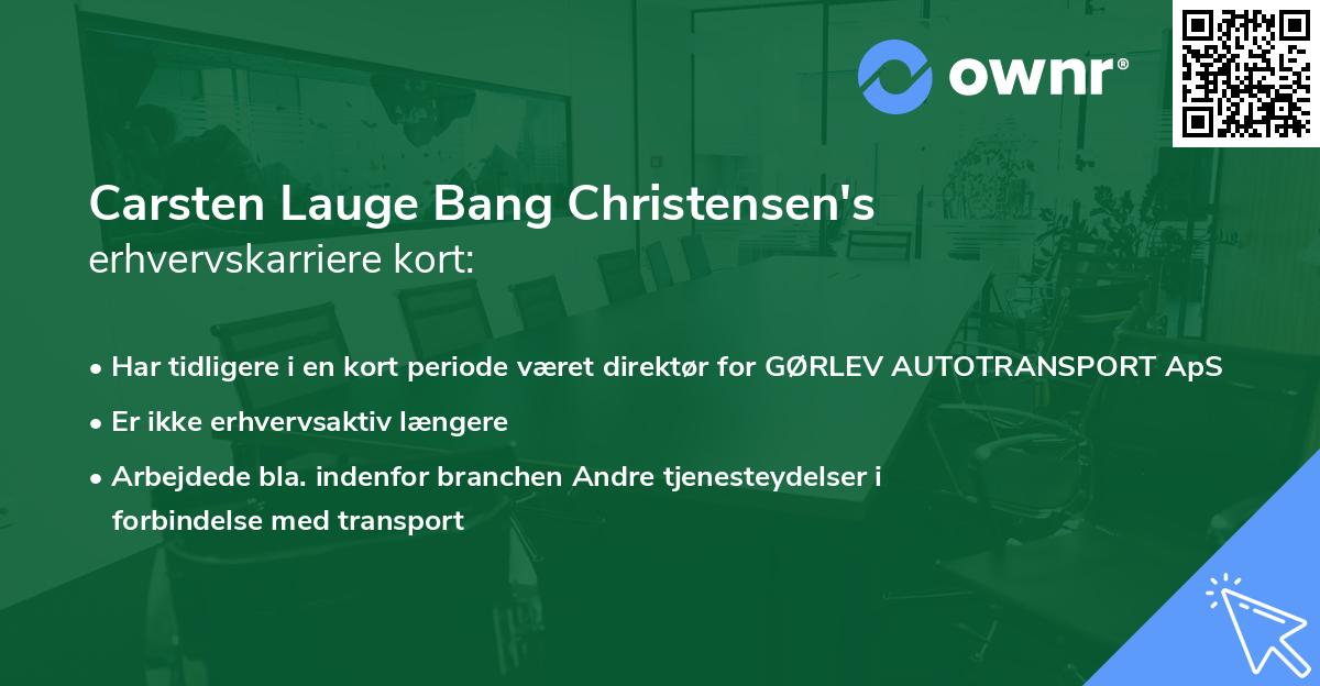 Carsten Lauge Bang Christensen's erhvervskarriere kort