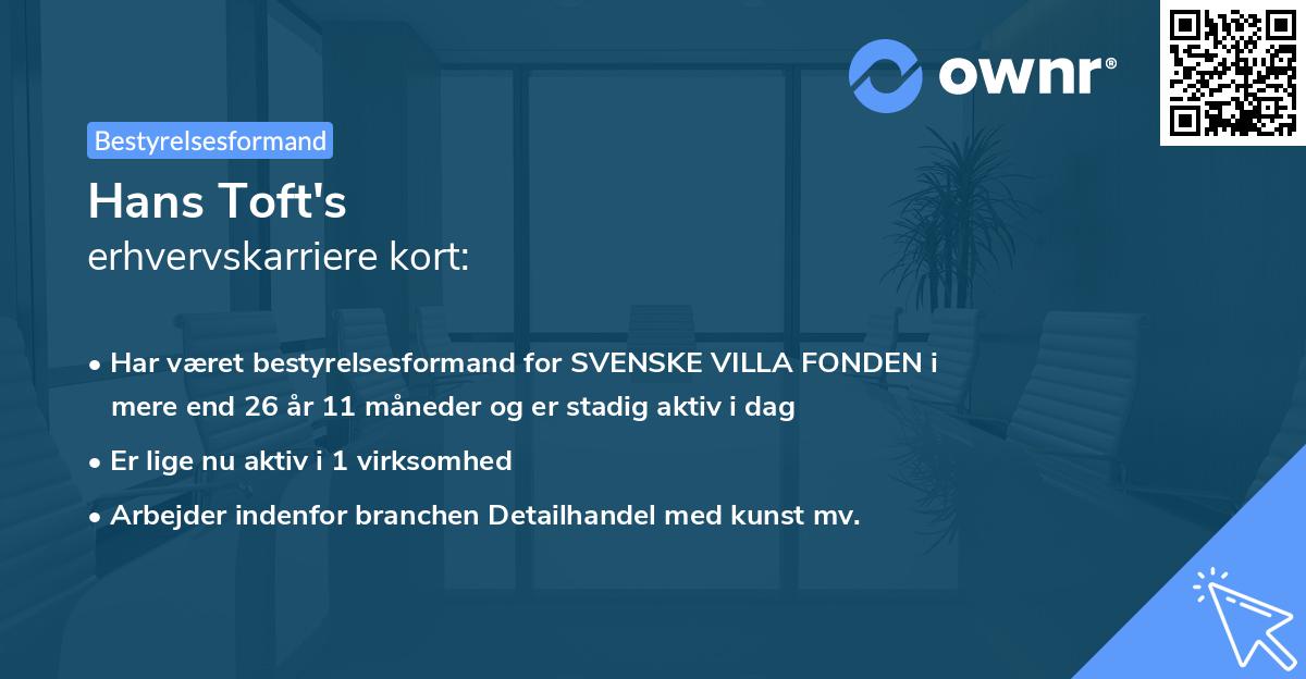 Hans Toft's erhvervskarriere kort