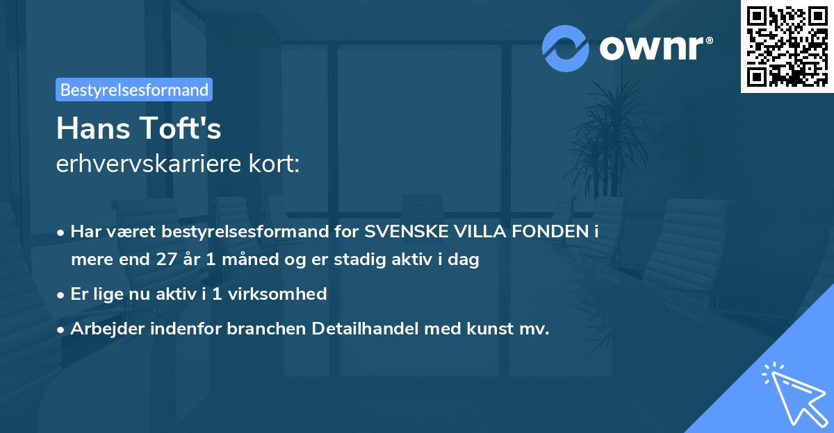 Hans Toft's erhvervskarriere kort