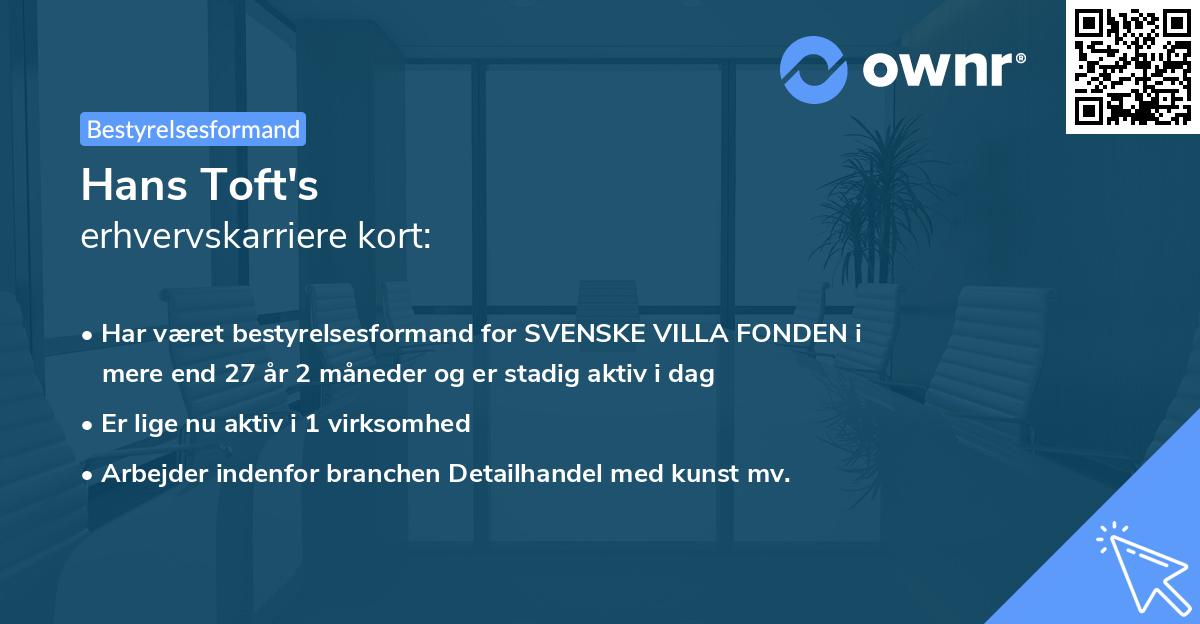 Hans Toft's erhvervskarriere kort