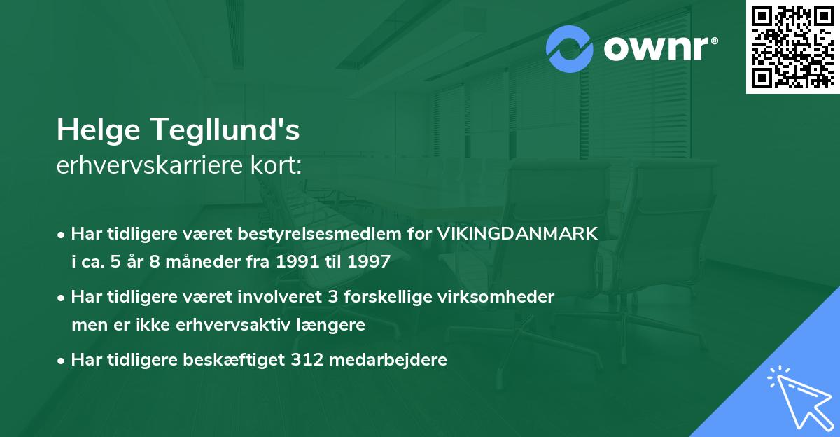 Helge Tegllund's erhvervskarriere kort