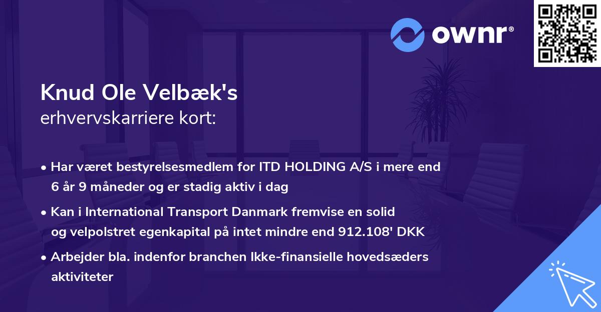 Knud Ole Velbæk's erhvervskarriere kort