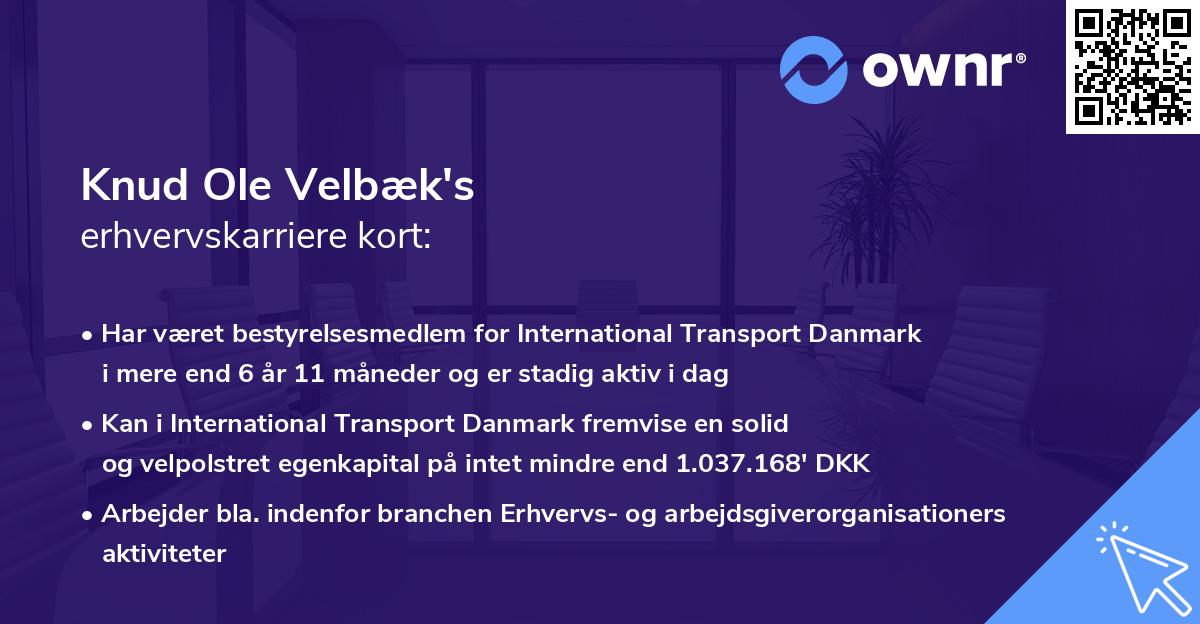 Knud Ole Velbæk's erhvervskarriere kort