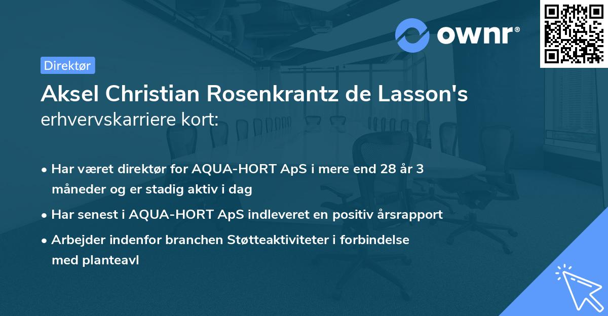 Aksel Christian Rosenkrantz de Lasson's erhvervskarriere kort