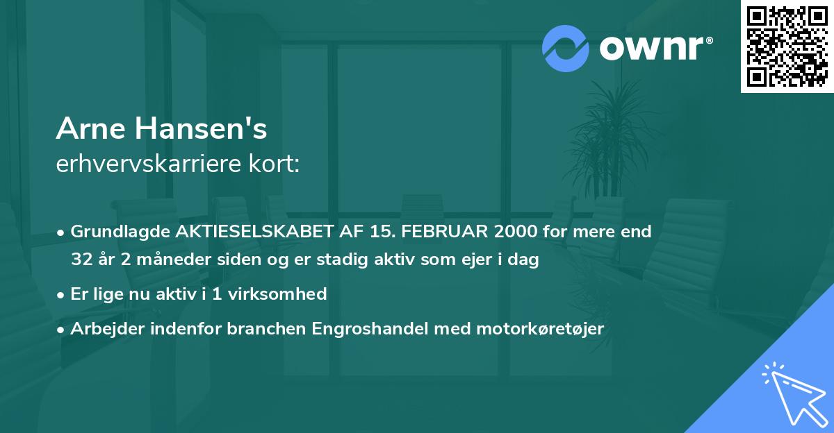 Arne Hansen's erhvervskarriere kort