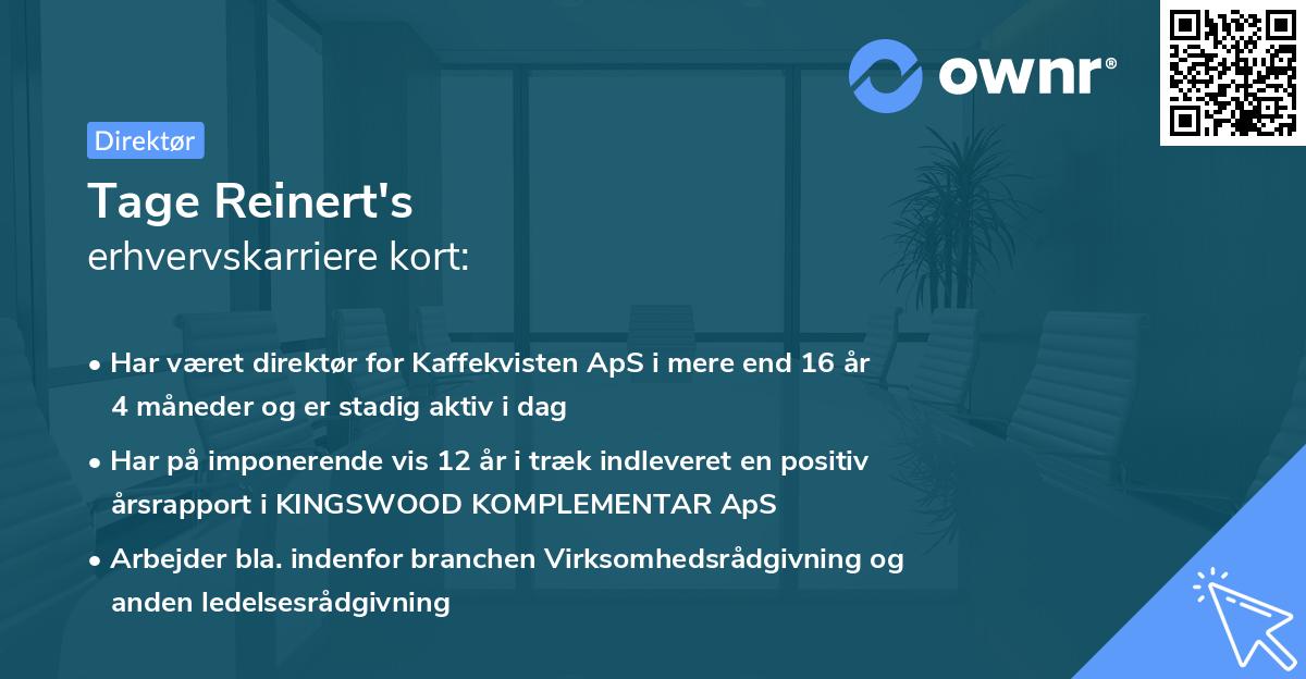 Tage Reinert's erhvervskarriere kort