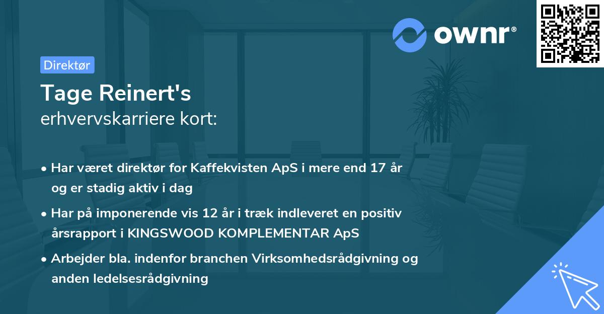 Tage Reinert's erhvervskarriere kort