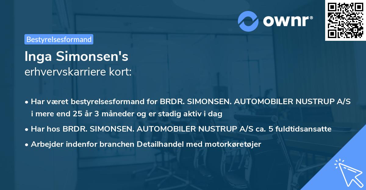 Inga Simonsen's erhvervskarriere kort