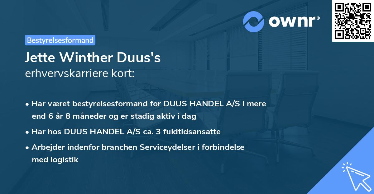 Jette Winther Duus's erhvervskarriere kort