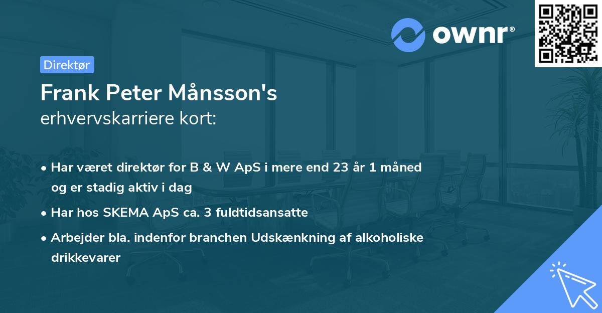 Frank Peter Månsson's erhvervskarriere kort