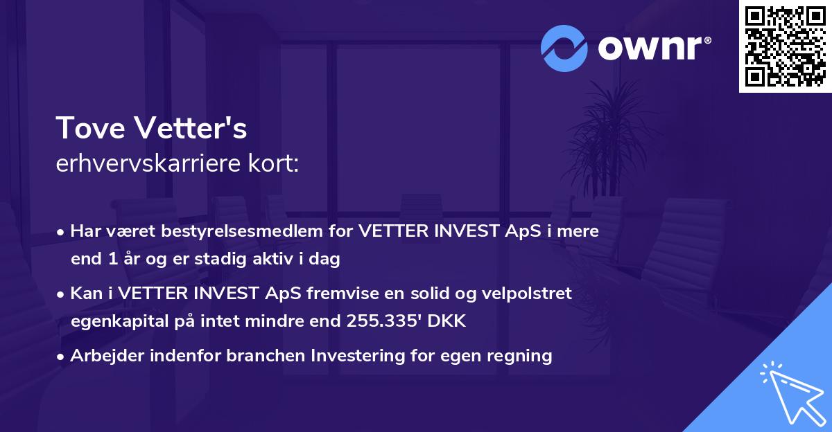 Tove Vetter's erhvervskarriere kort