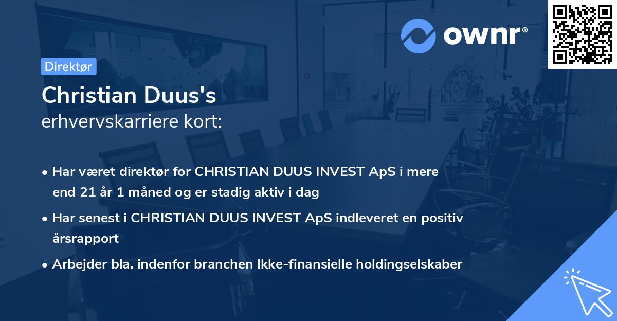 Christian Duus's erhvervskarriere kort