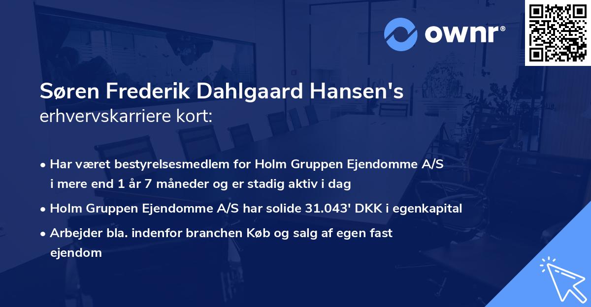 Søren Frederik Dahlgaard Hansen's erhvervskarriere kort