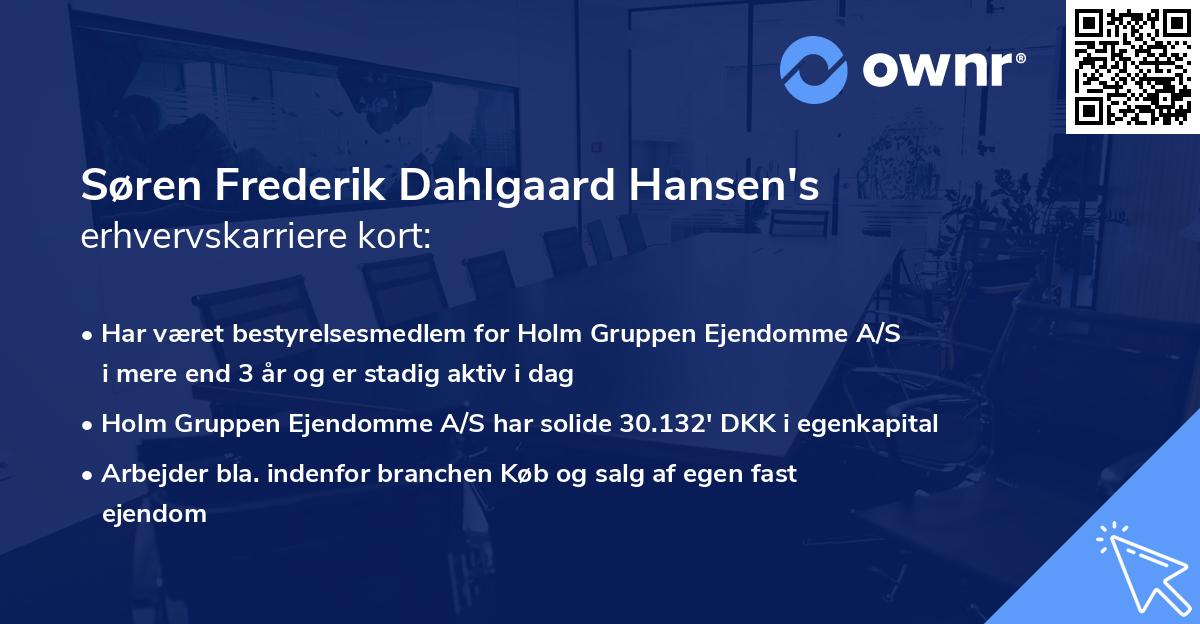Søren Frederik Dahlgaard Hansen's erhvervskarriere kort