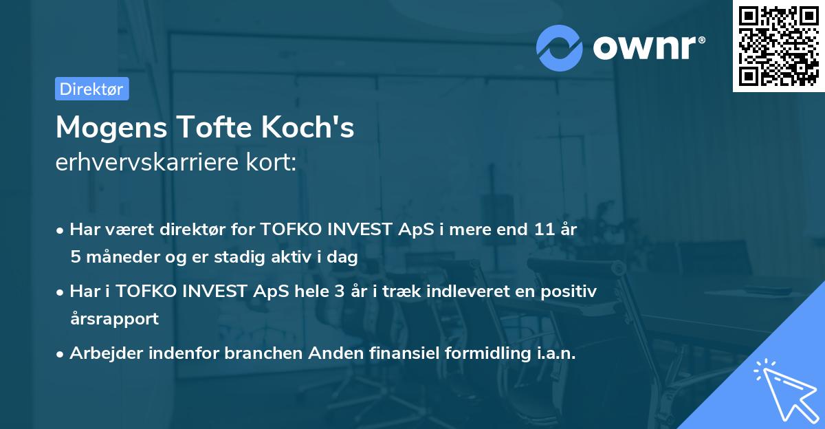 Mogens Tofte Koch's erhvervskarriere kort