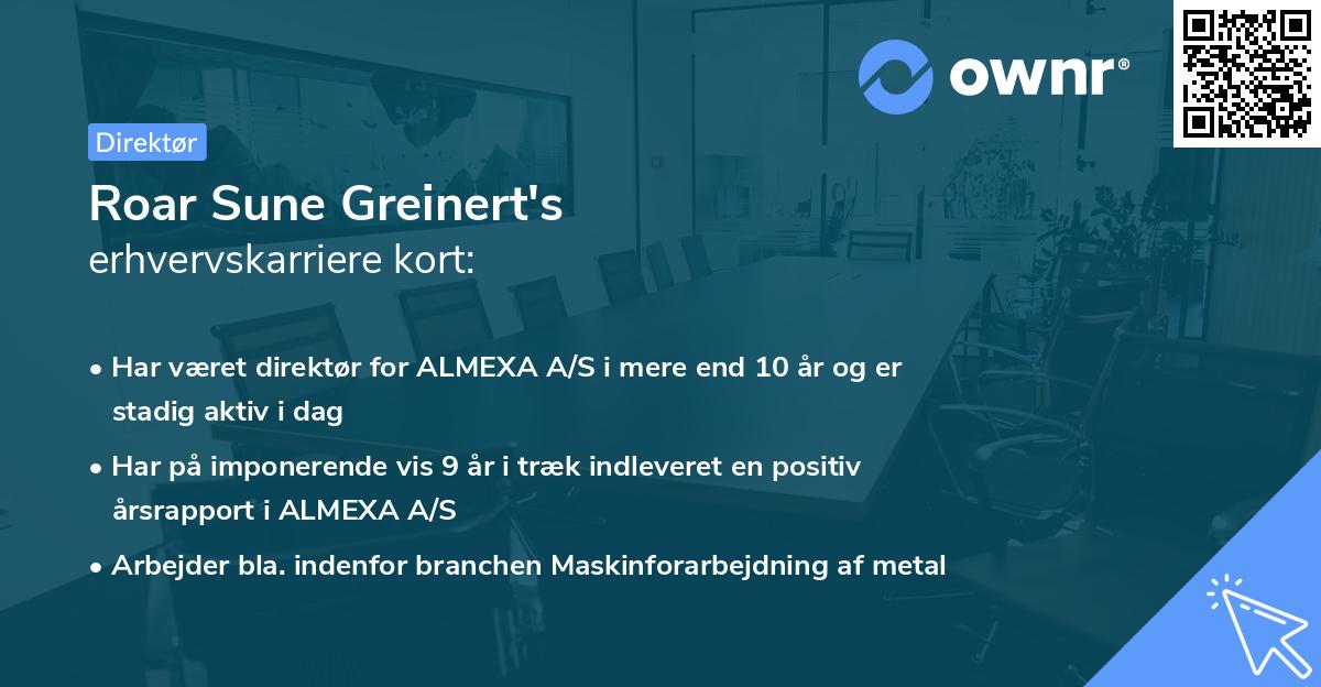 Roar Sune Greinert's erhvervskarriere kort