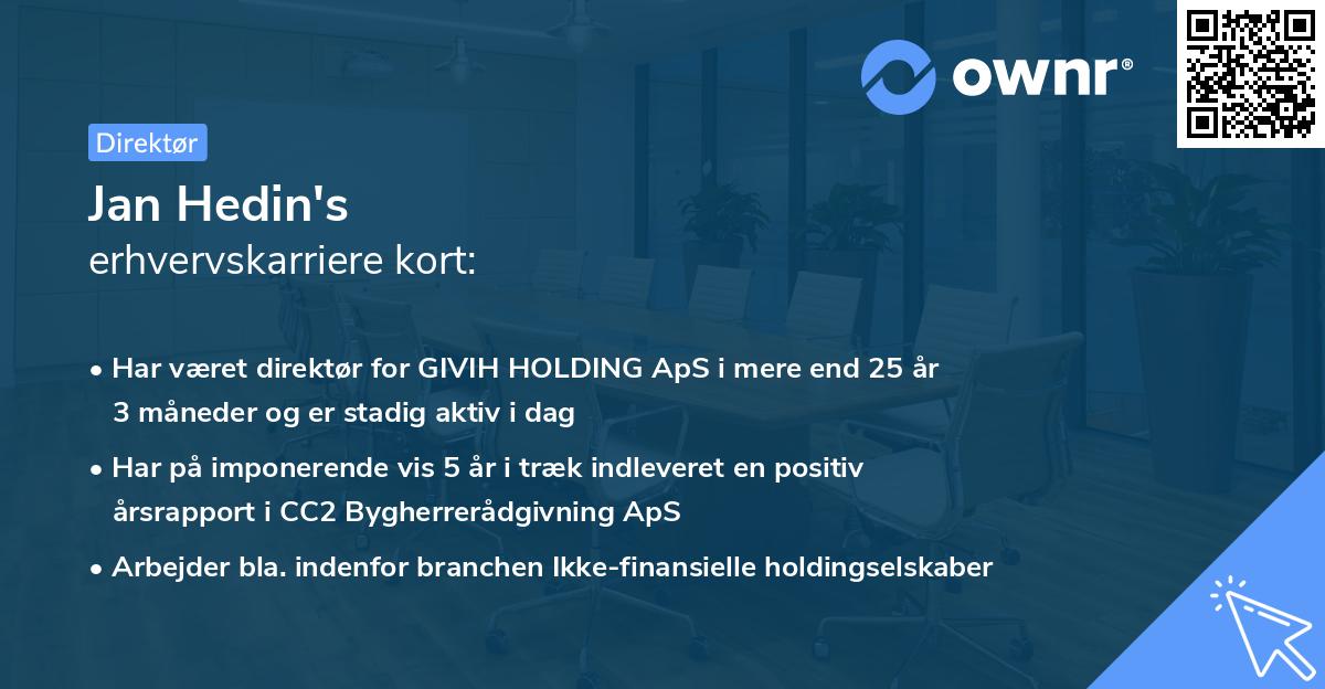 Jan Hedin's erhvervskarriere kort