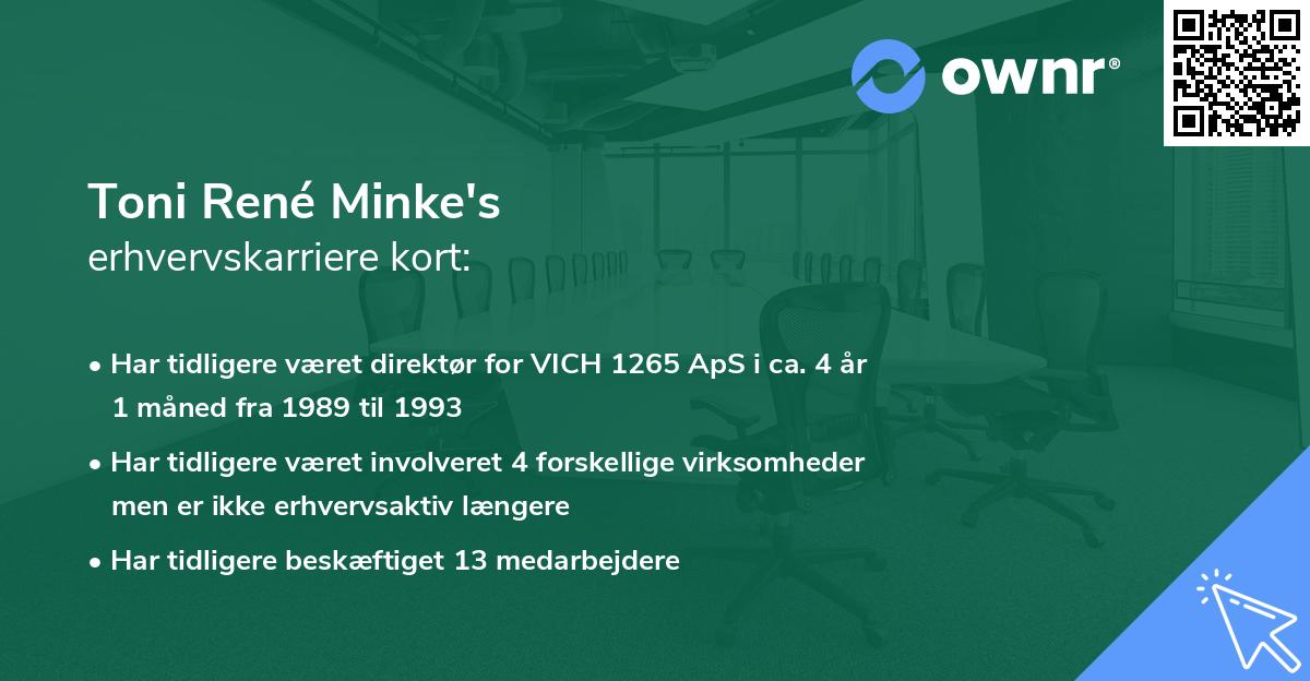 Toni René Minke's erhvervskarriere kort