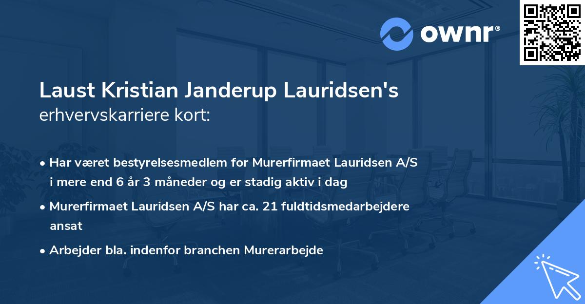 Laust Kristian Janderup Lauridsen's erhvervskarriere kort