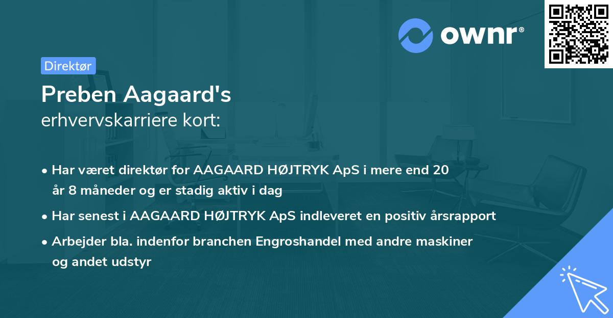 Preben Aagaard's erhvervskarriere kort