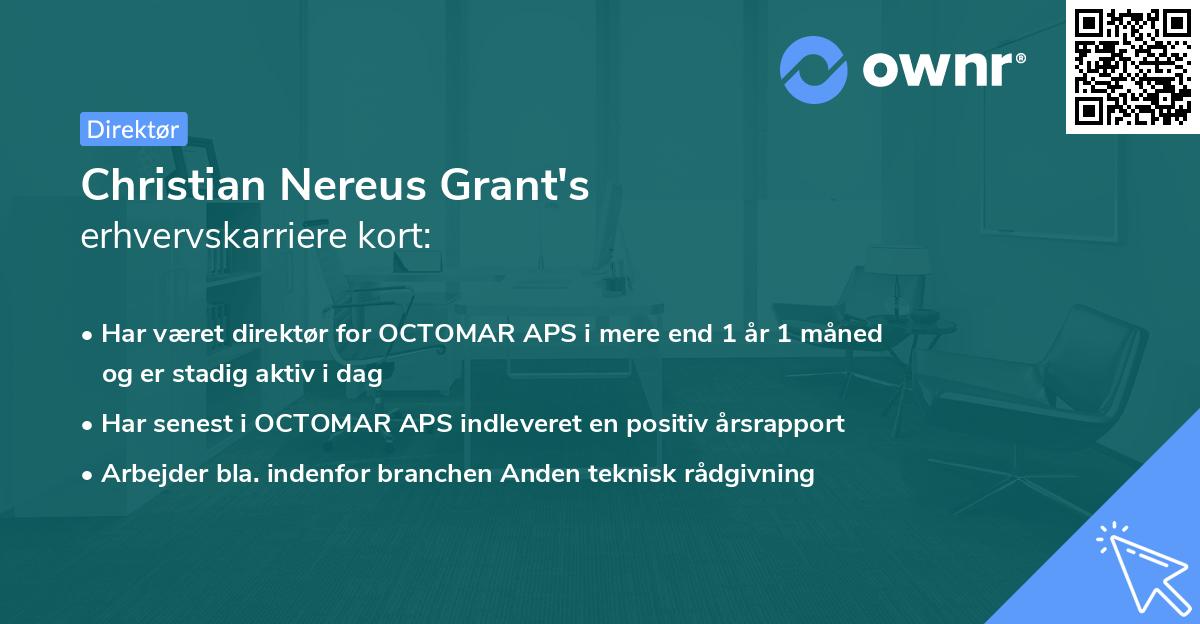 Christian Nereus Grant's erhvervskarriere kort