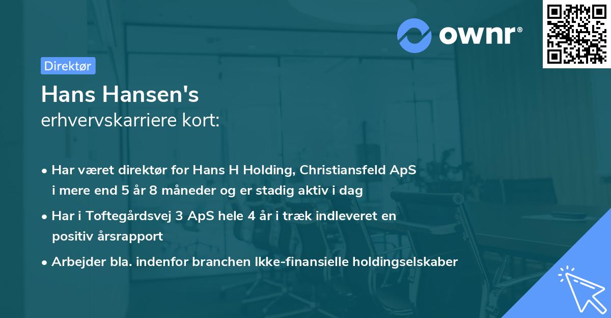 Hans Hansen's erhvervskarriere kort