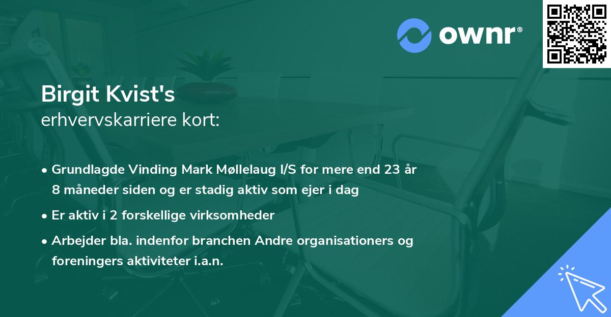 Birgit Kvist's erhvervskarriere kort