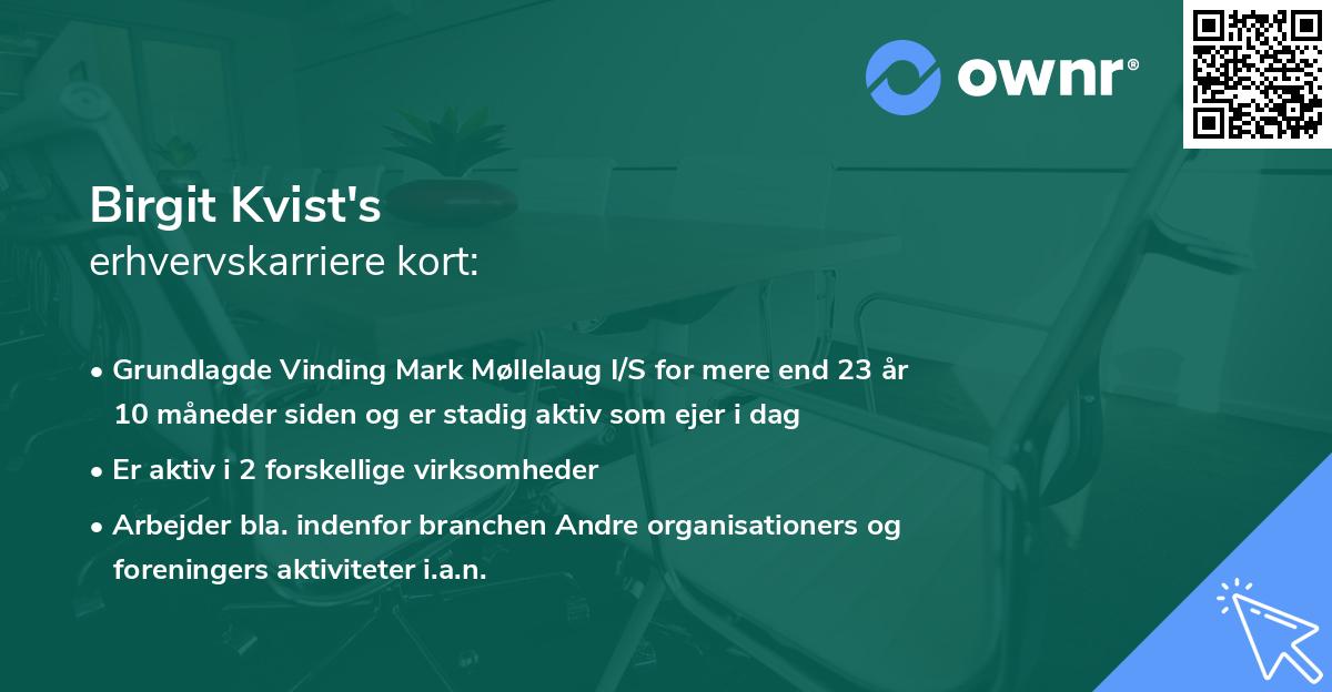 Birgit Kvist's erhvervskarriere kort