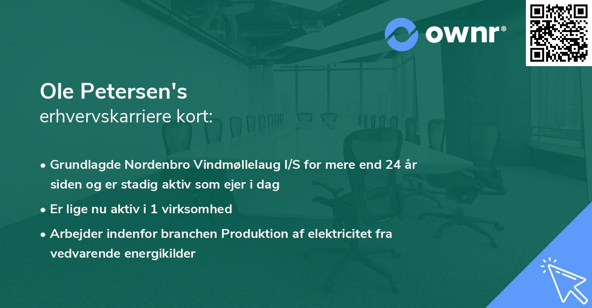 Ole Petersen's erhvervskarriere kort