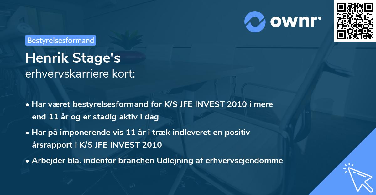 Henrik Stage's erhvervskarriere kort
