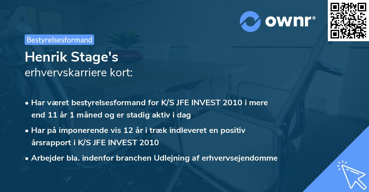 Henrik Stage's erhvervskarriere kort