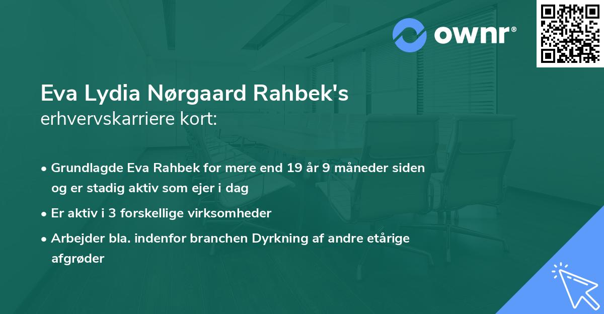 Eva Lydia Nørgaard Rahbek's erhvervskarriere kort