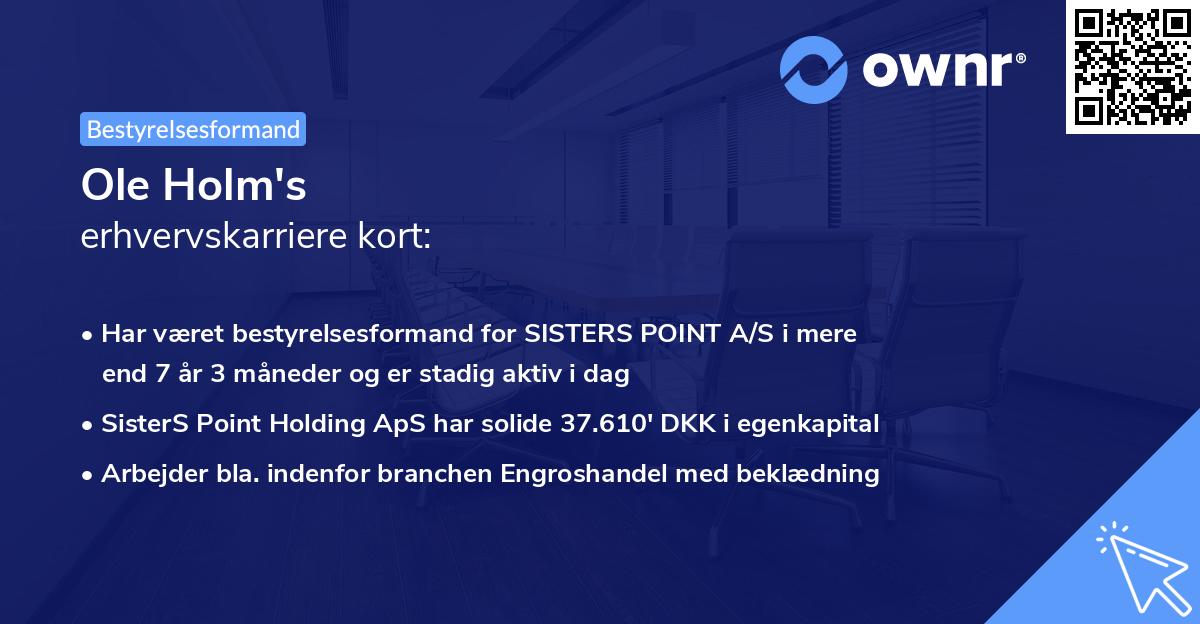 Ole Holm's erhvervskarriere kort