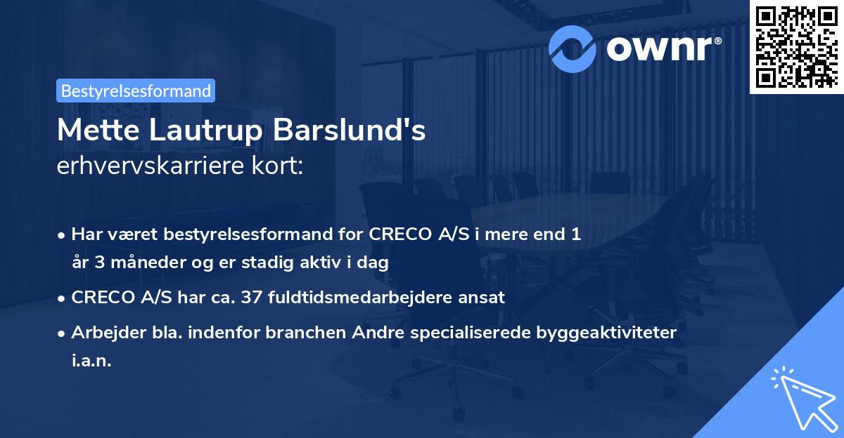 Mette Lautrup Barslund's erhvervskarriere kort