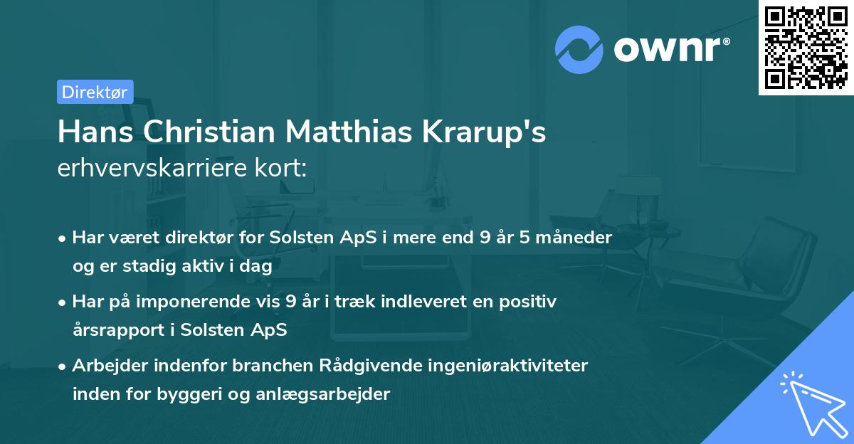 Hans Christian Matthias Krarup's erhvervskarriere kort
