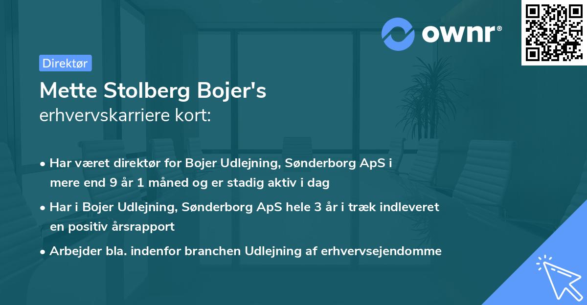Mette Stolberg Bojer's erhvervskarriere kort